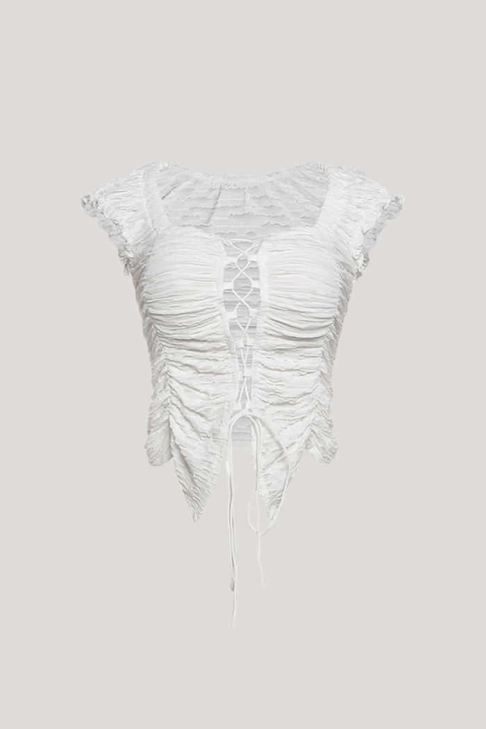 Batuhan Lace Up Asymmetric Drawstring Top