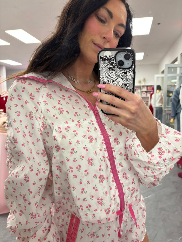 Floral Printed Windbreaker W/ Shirring - Intimate Whispers