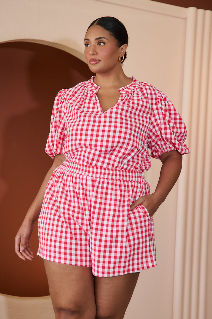 Macon High Waisted Shorts Gingham Curve