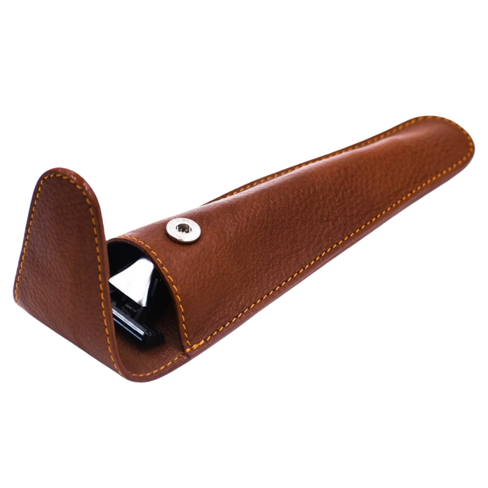 Parker Saddle Brown Leather Cartridge Razor Travel Case