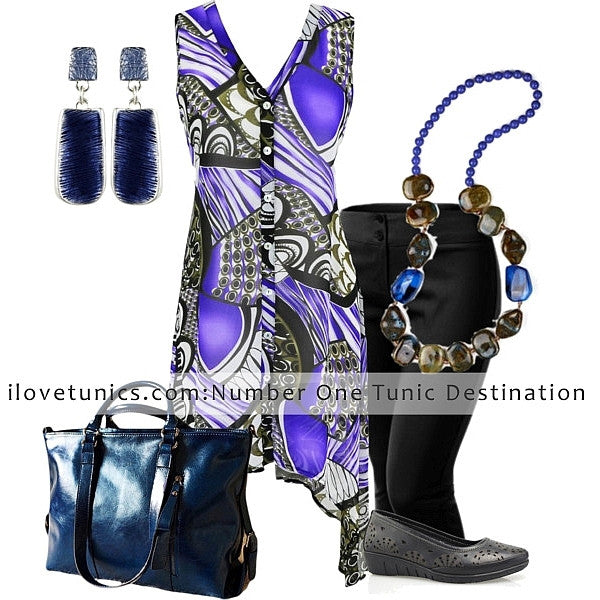 Vivid purple button-up Ace tunic with a relaxed fit, featuring a collared neckline and long sleeves, displayed on a hanger.