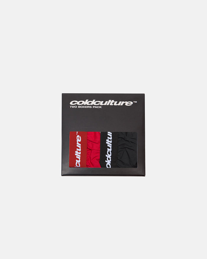 SCRIPT BOXERS PACK RED/ BLACK - red and black script print boxers, front view - Cold Culture