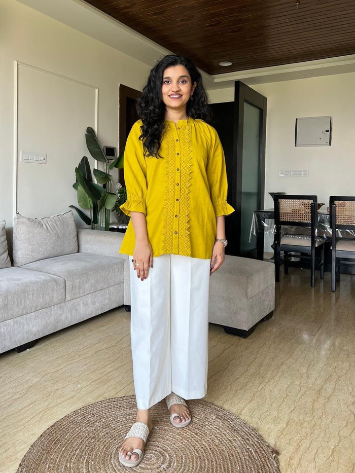 Tisha Cotton Statement Top- Yellow