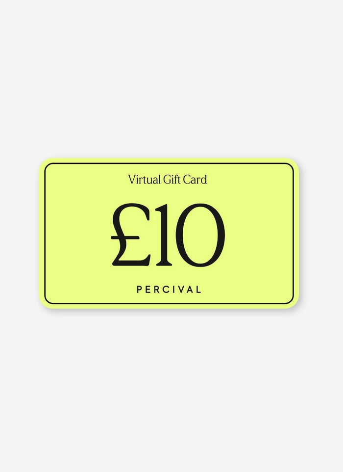 The Percival £10 Digital Gift Card in a lime green design with black text.