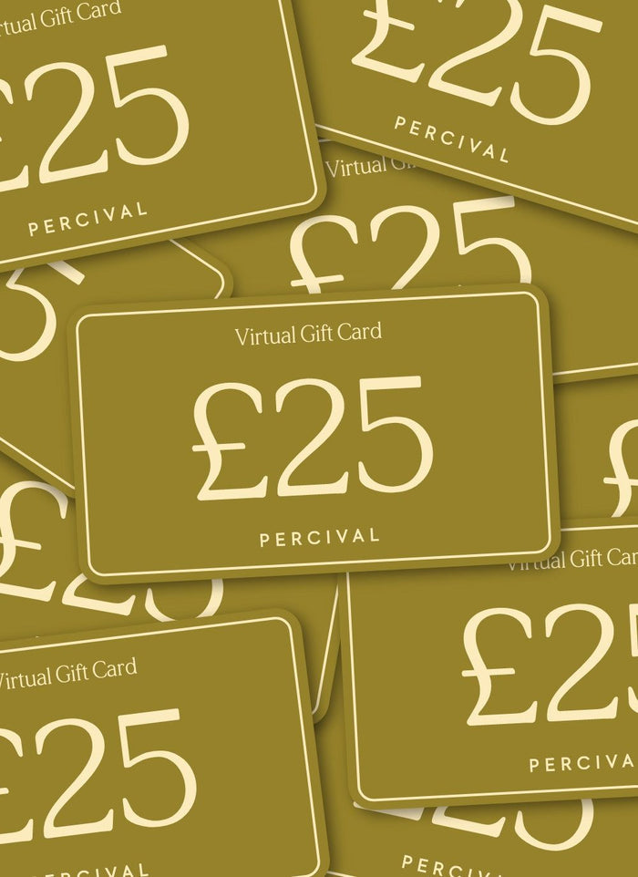 An image of multiple olive green £25 Percival virtual gift cards.
