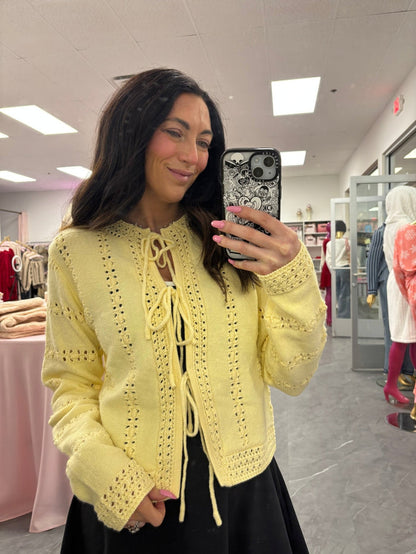 3 Bow Tie Strap Sweater Cardigan - Yellow - Intimate Whispers