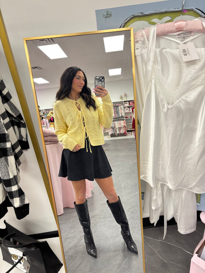 3 Bow Tie Strap Sweater Cardigan - Yellow - Intimate Whispers