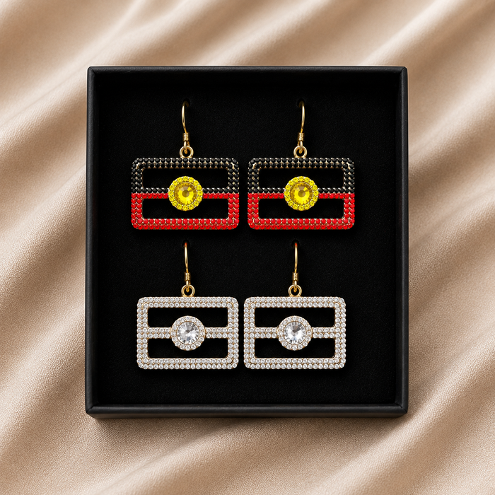 Aboriginal Flag Crystal Earrings – Statement Earrings
