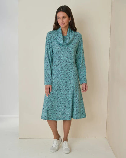 Aliyah Floral Cowl Neck Long Sleeved Dress