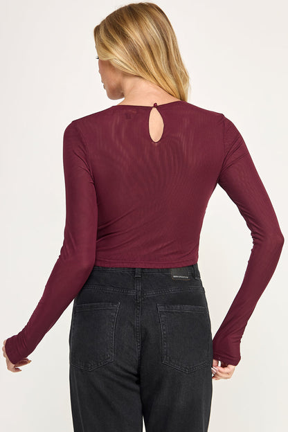 Amora Bandeau Top - Sheer Mesh Long Sleeve Ruched Detail
