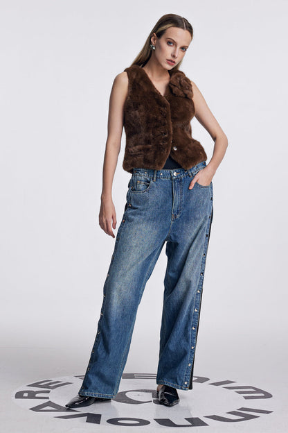 Amram High Rise Deconstruct Button Jeans