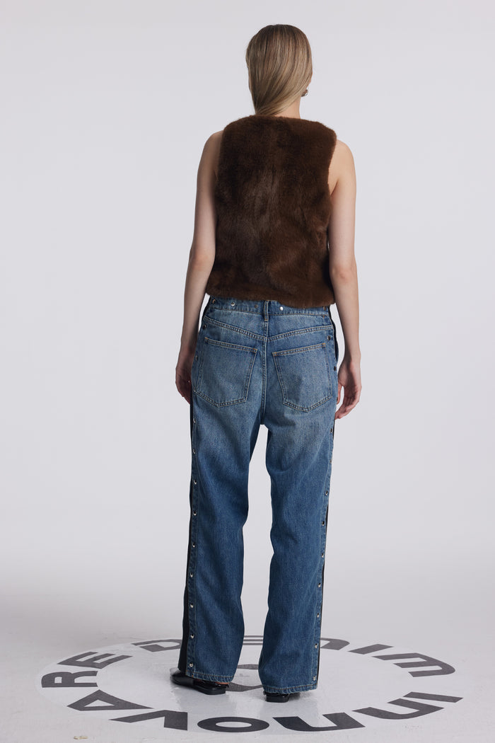 Amram High Rise Deconstruct Button Jeans