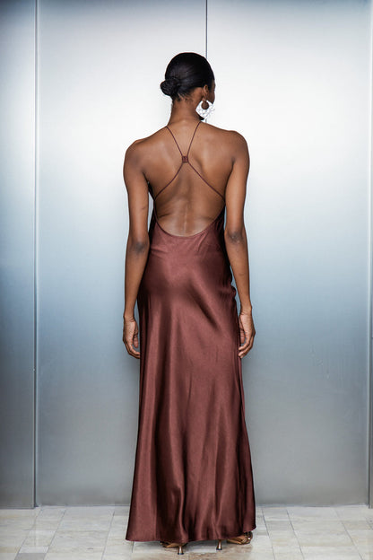Anevay Lace Halter Neck Satin Maxi Dress