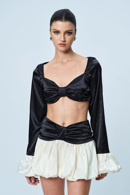 Angus Crop Ruch Contrast Skirt Set