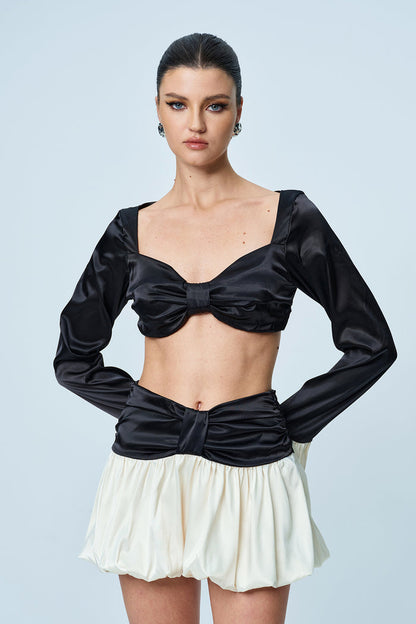 Angus Crop Ruch Contrast Skirt Set