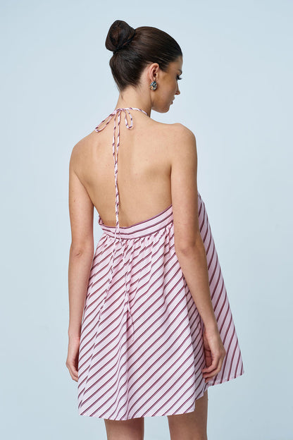 Anjang Halter Neck Stripe Mini Dress