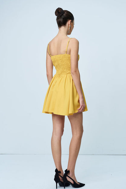 Ann Spaghetti Ruch Flower Mini Dress