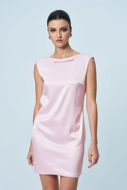 Annabel Bow Backless Satin Mini Dress