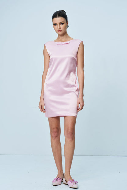 Annabel Bow Backless Satin Mini Dress