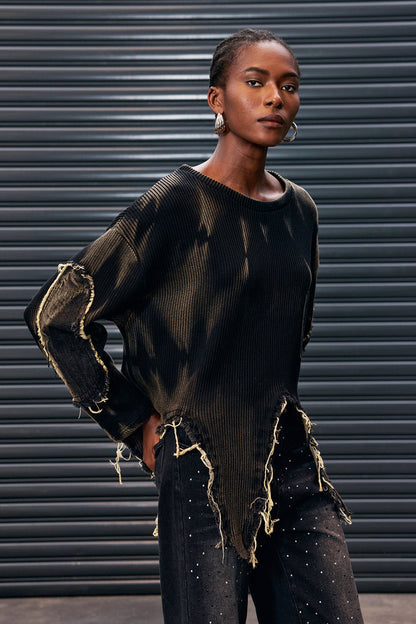 Antranig Tie Dye Asymmetric Fringe Knit Top