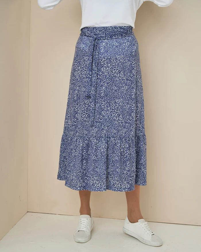 Arianna Patterned Ruffle Detail A Line Skirt