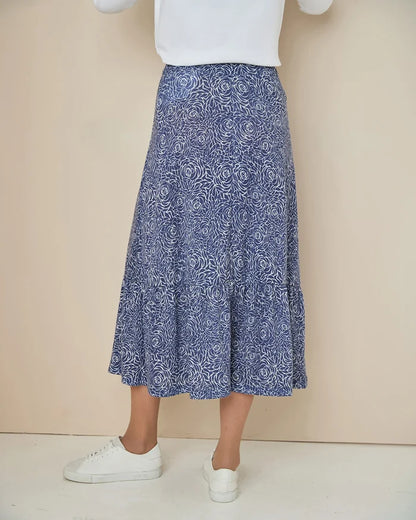 Arianna Patterned Ruffle Detail A Line Skirt