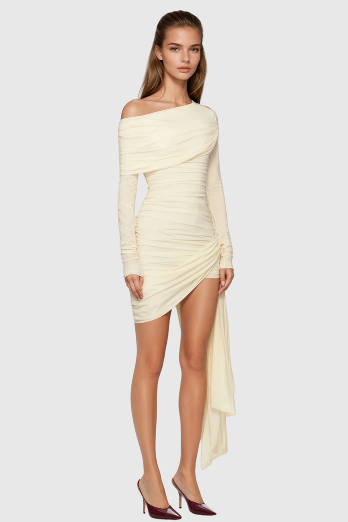Bathilde One Shouder Asymmetric Fringe Mini Dress