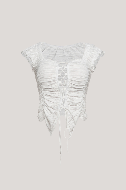Batuhan Lace Up Asymmetric Drawstring Top
