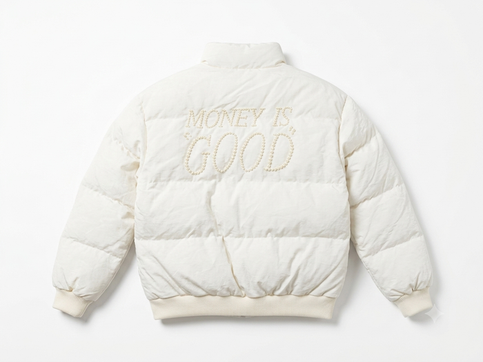 Beaded Puff Jacket in off-white | CRUX