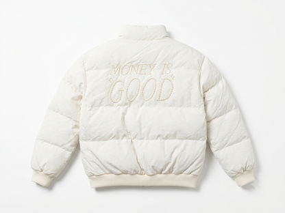 Beaded Puff Jacket in off-white | CRUX