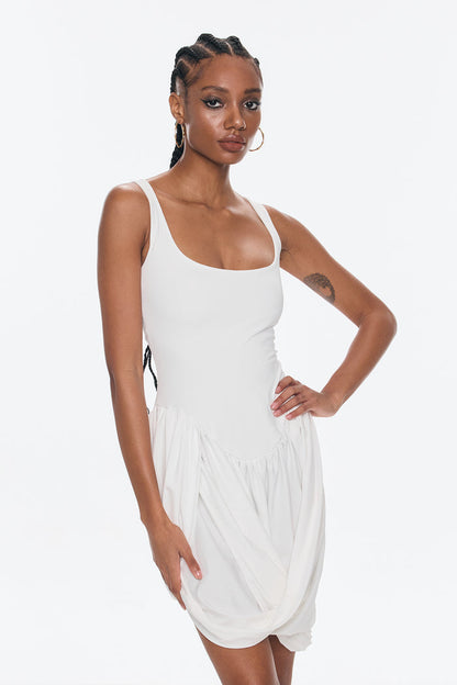 Bellamy Asymmetric Ruch Sleeveless Mini Dress