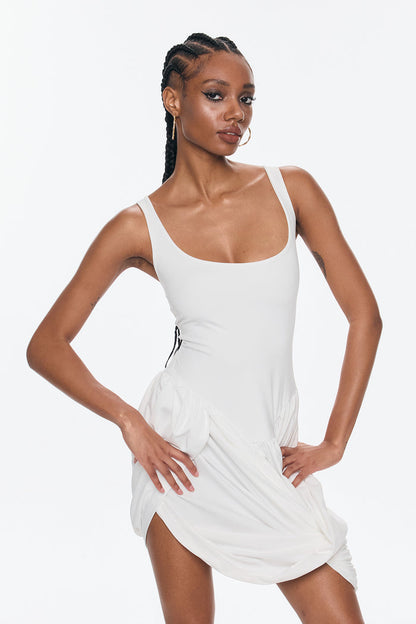 Bellamy Asymmetric Ruch Sleeveless Mini Dress