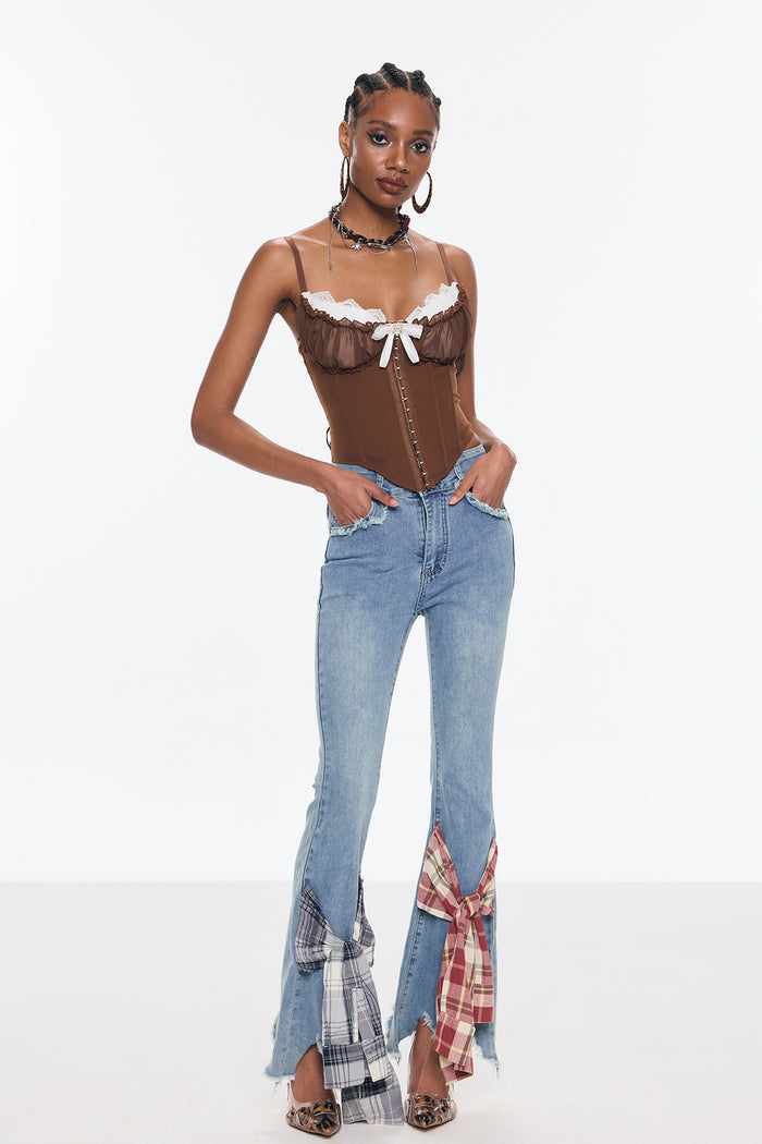 Bender Corset Lace Spaghetti Bodycon Top In Brown