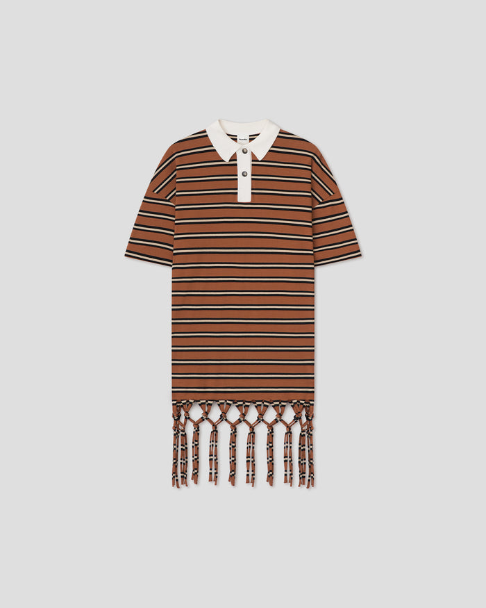 Benigna - Fringed midi dress - Tan/White/Black Stripe