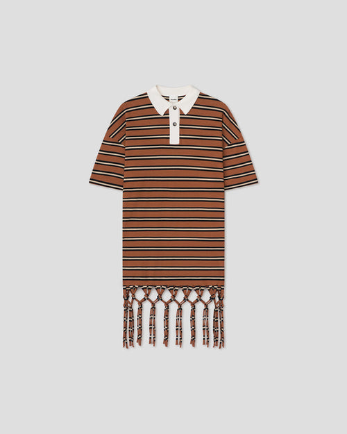 Benigna - Fringed midi dress - Tan/White/Black Stripe