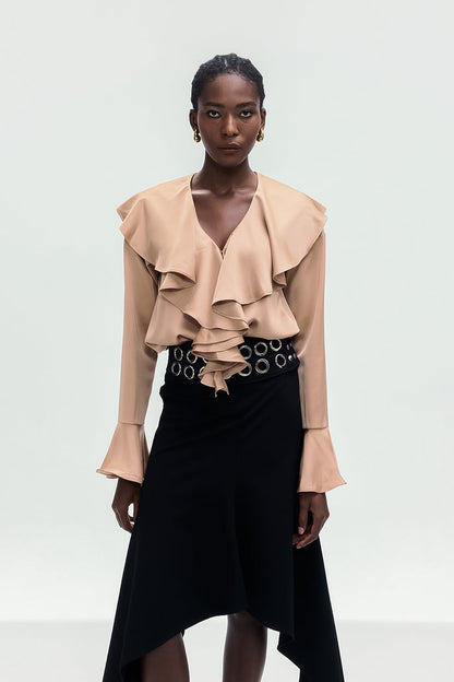 Bertha Ruffle Plunge Bodysuit