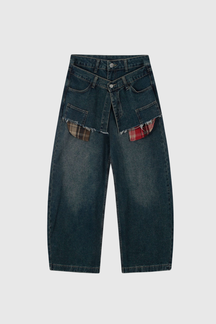 Bertie Deconstruct Plaid Barrel Jeans