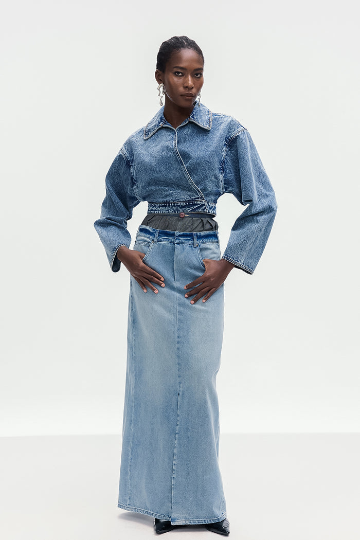 Beth Deconstruct Split Denim Maxi Skirt