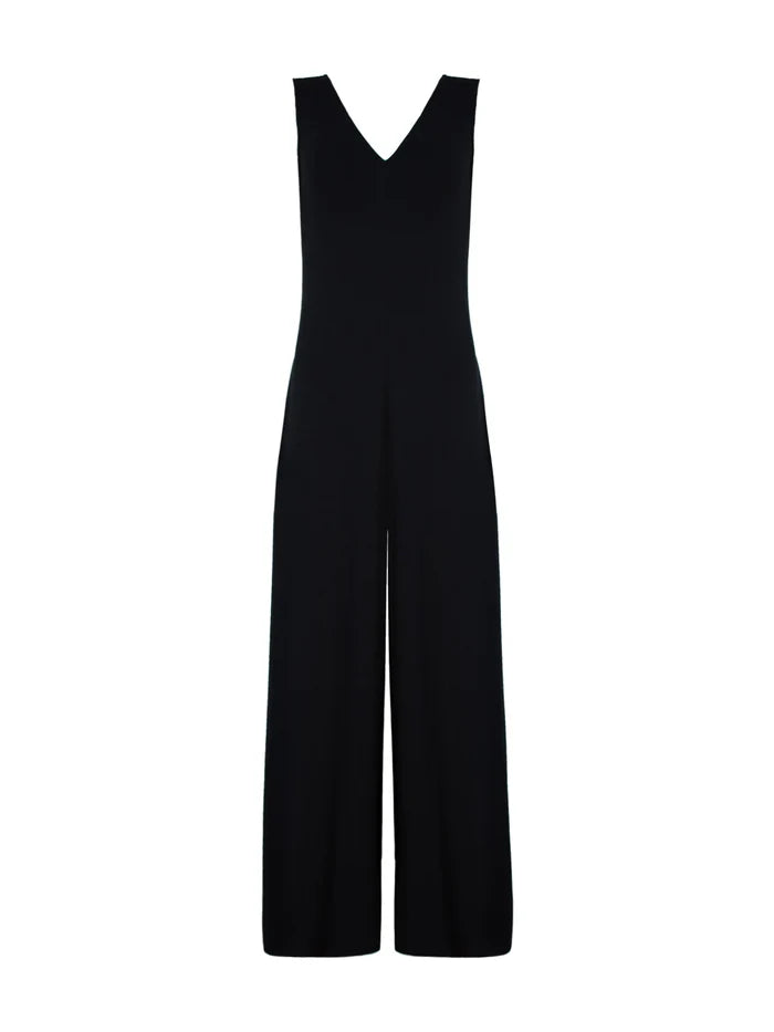 Black Jersey V Neck Jumpsuit