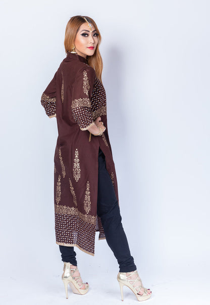 Block Printed Cotton Syrup Brown Kurta