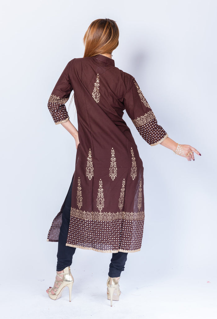 Block Printed Cotton Syrup Brown Kurta