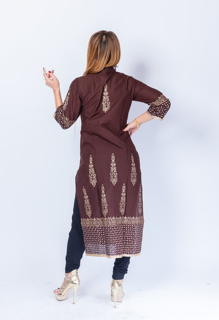 Block Printed Cotton Syrup Brown Kurta
