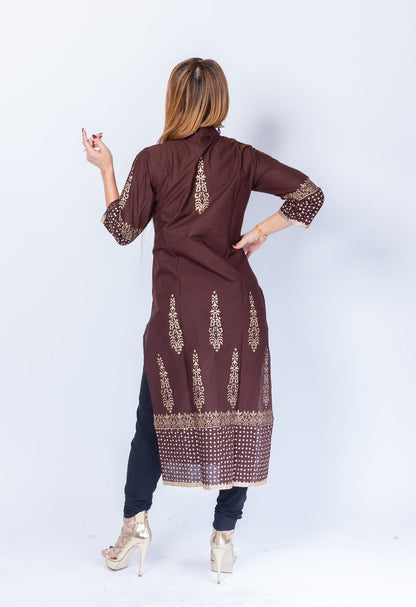 Block Printed Cotton Syrup Brown Kurta