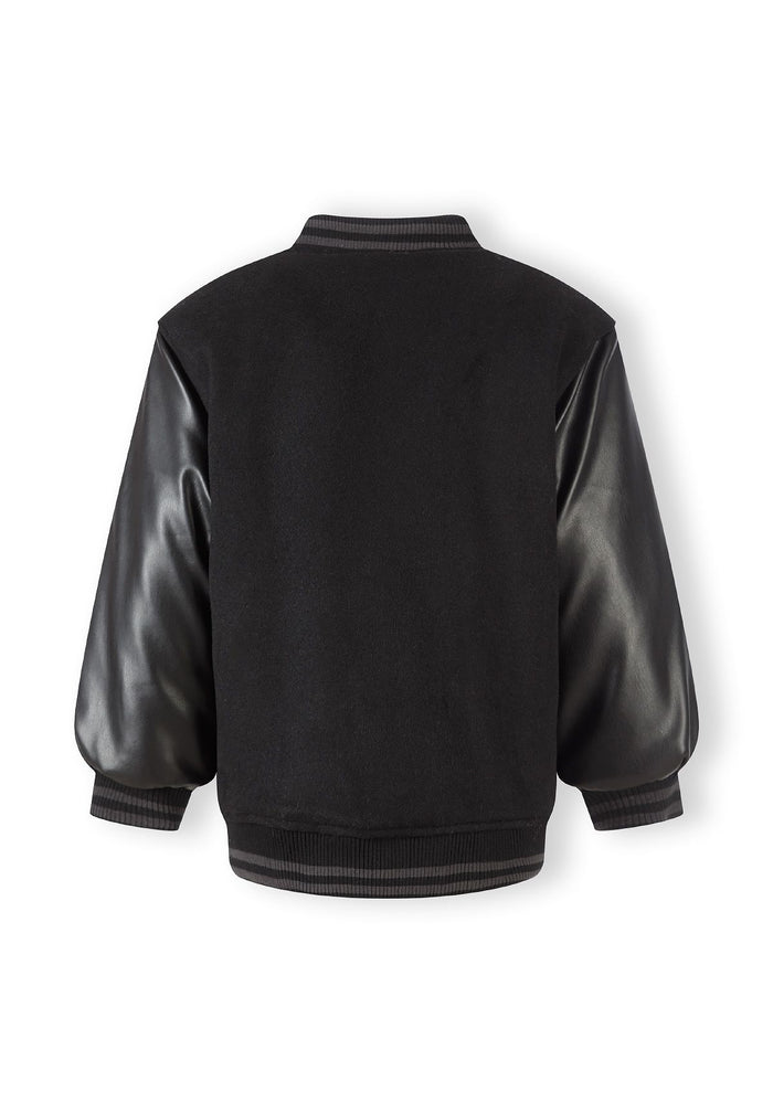 Baseball Jacket Black Faux Leather Sleeves, Sports - 3