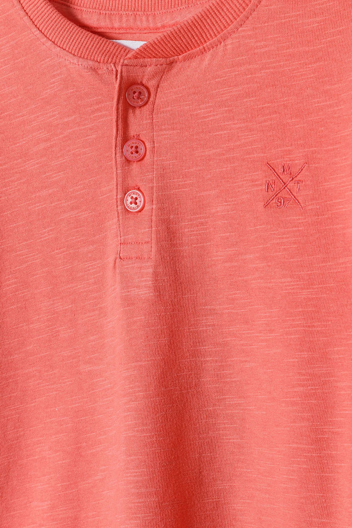 Henley T-Shirt Coral Button Neck - 4