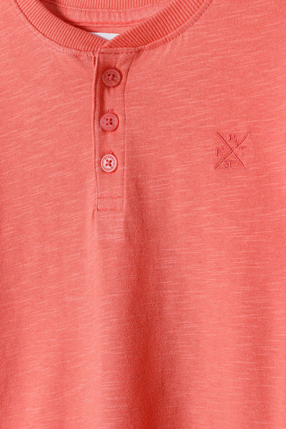 Henley T-Shirt Coral Button Neck - 4