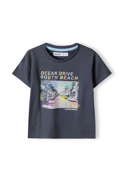Ocean Drive Beach Print T-Shirt, Grey, Short Sleeve - 1
