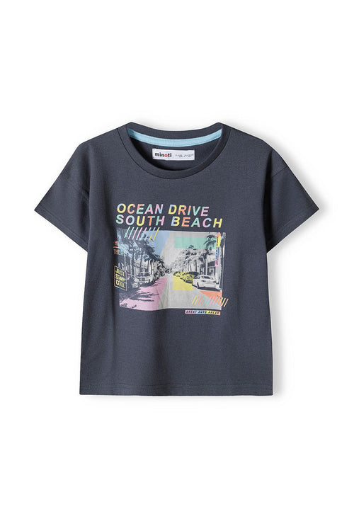 Ocean Drive Beach Print T-Shirt, Grey, Short Sleeve - 1