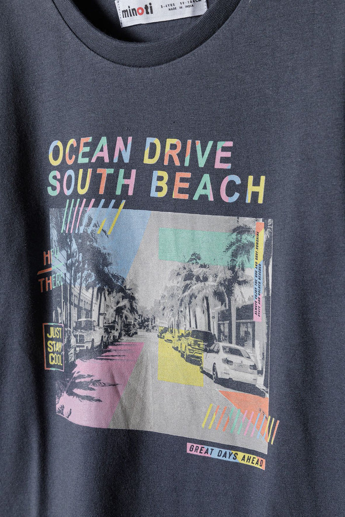 Ocean Drive Beach Print T-Shirt, Grey, Short Sleeve - 3