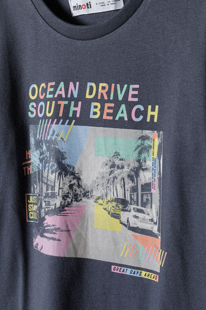 Ocean Drive Beach Print T-Shirt, Grey, Short Sleeve - 3